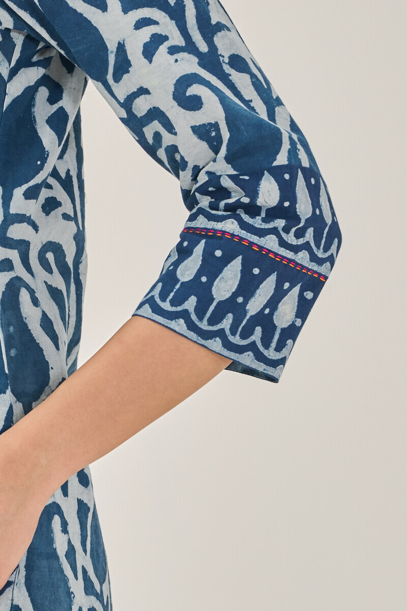 Indigo Hand Block Printed Straight Cotton Kurta