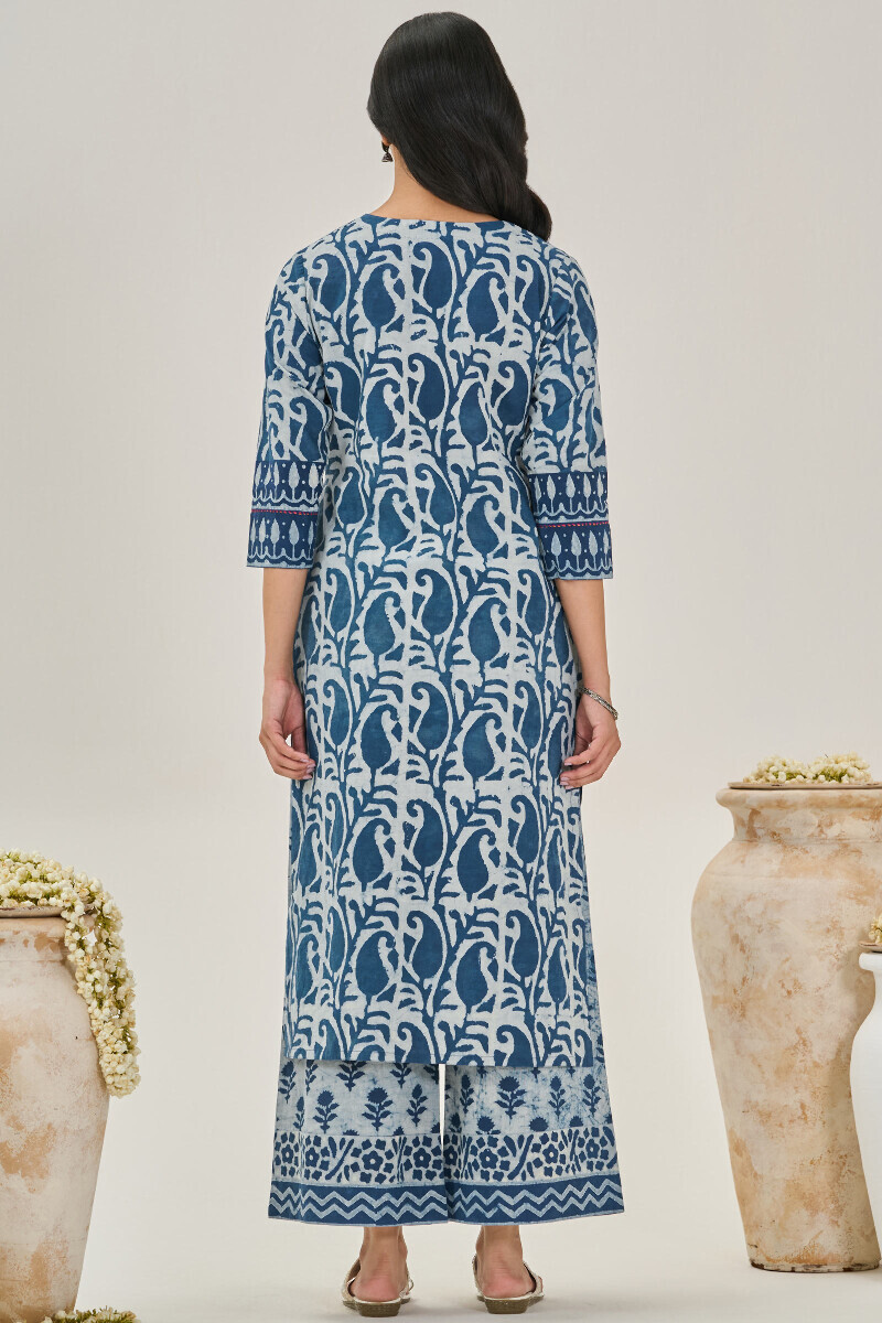 Indigo Hand Block Printed Straight Cotton Kurta