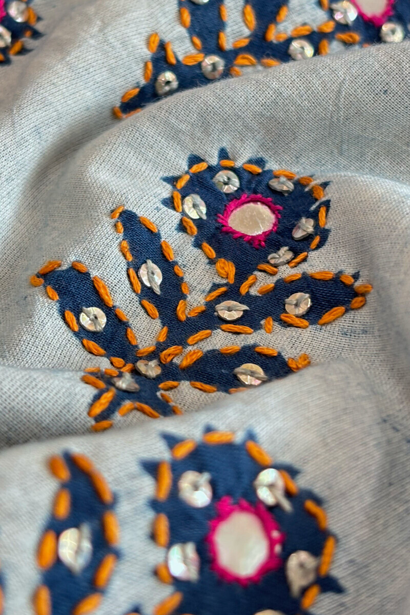 Indigo Hand Block Printed A-Line Cotton Kurta