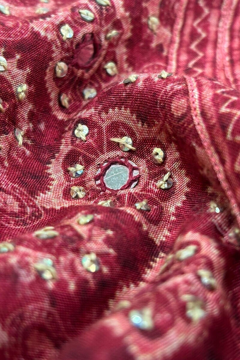 Maroon Printed A-Line Viscose Kurta