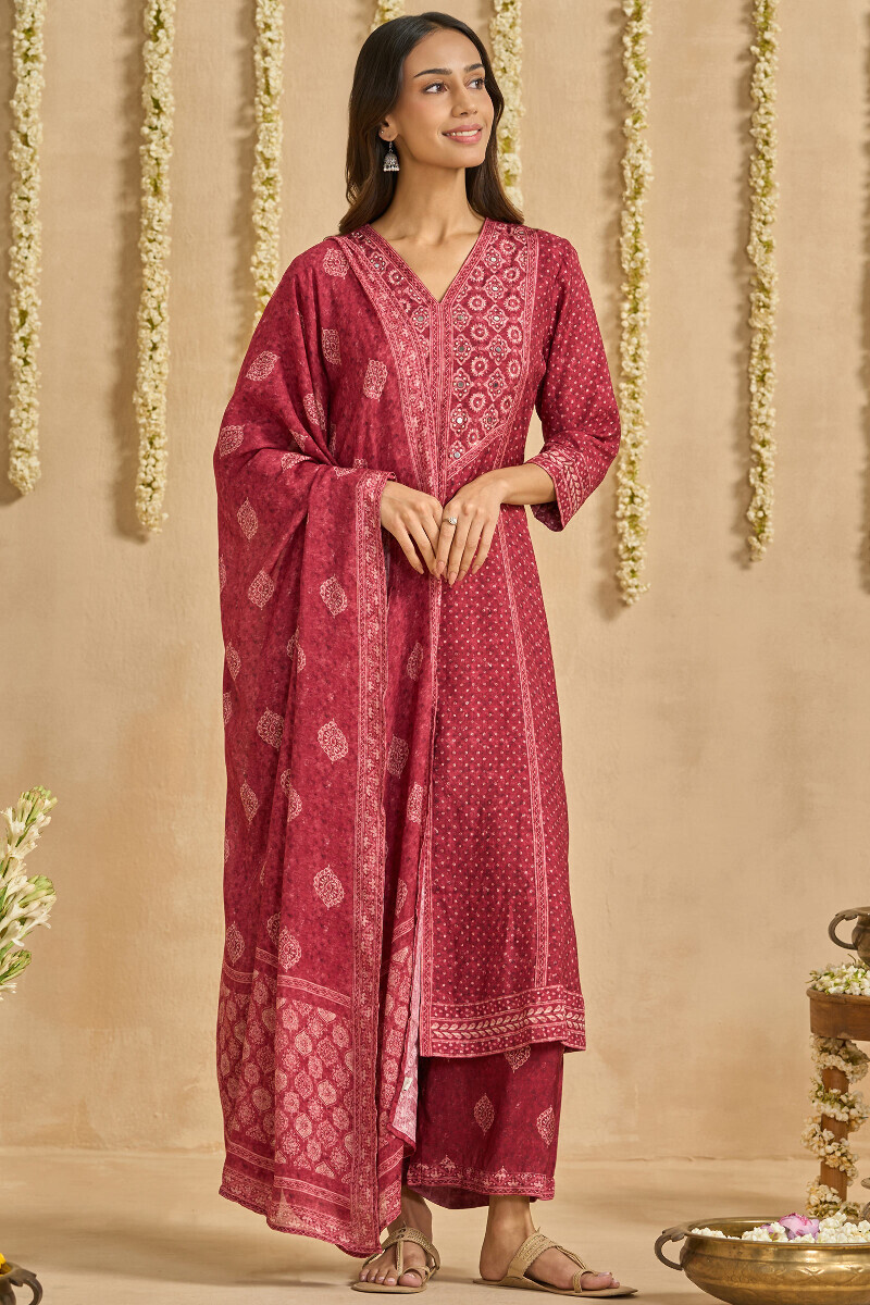 Maroon Printed A-Line Viscose Kurta