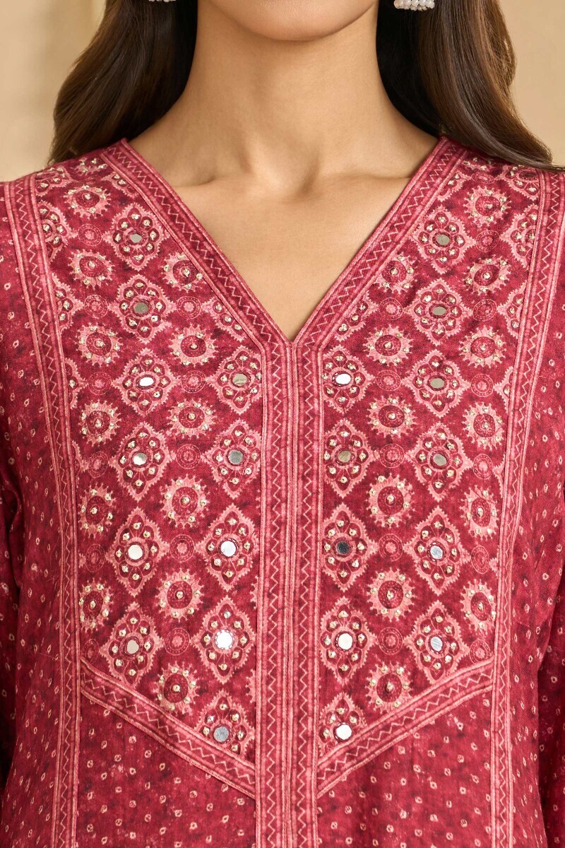 Maroon Printed A-Line Viscose Kurta