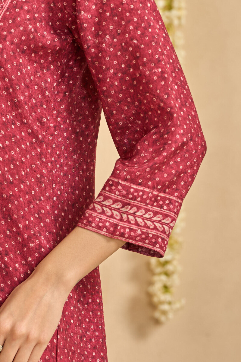 Maroon Printed A-Line Viscose Kurta