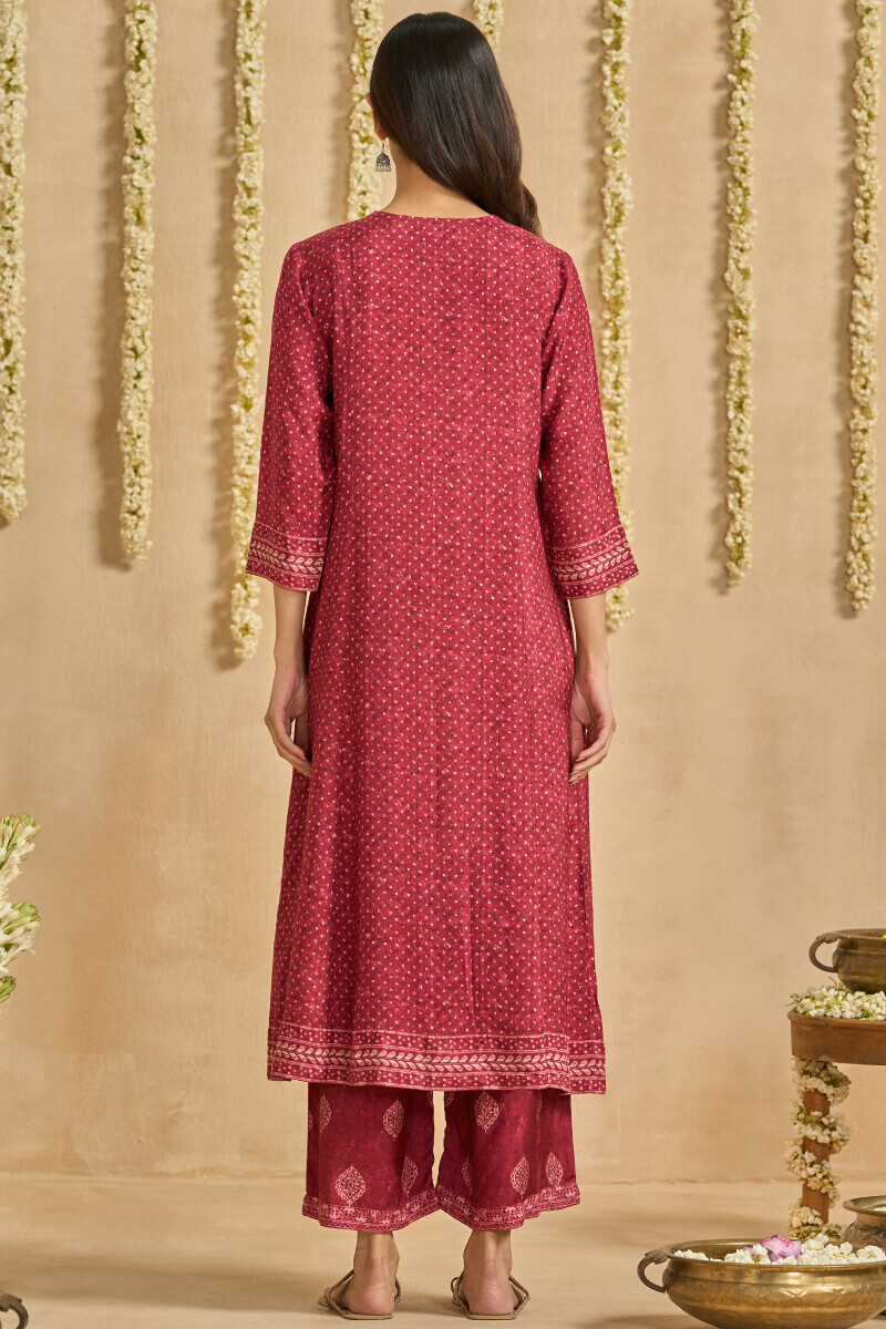 Maroon Printed A-Line Viscose Kurta
