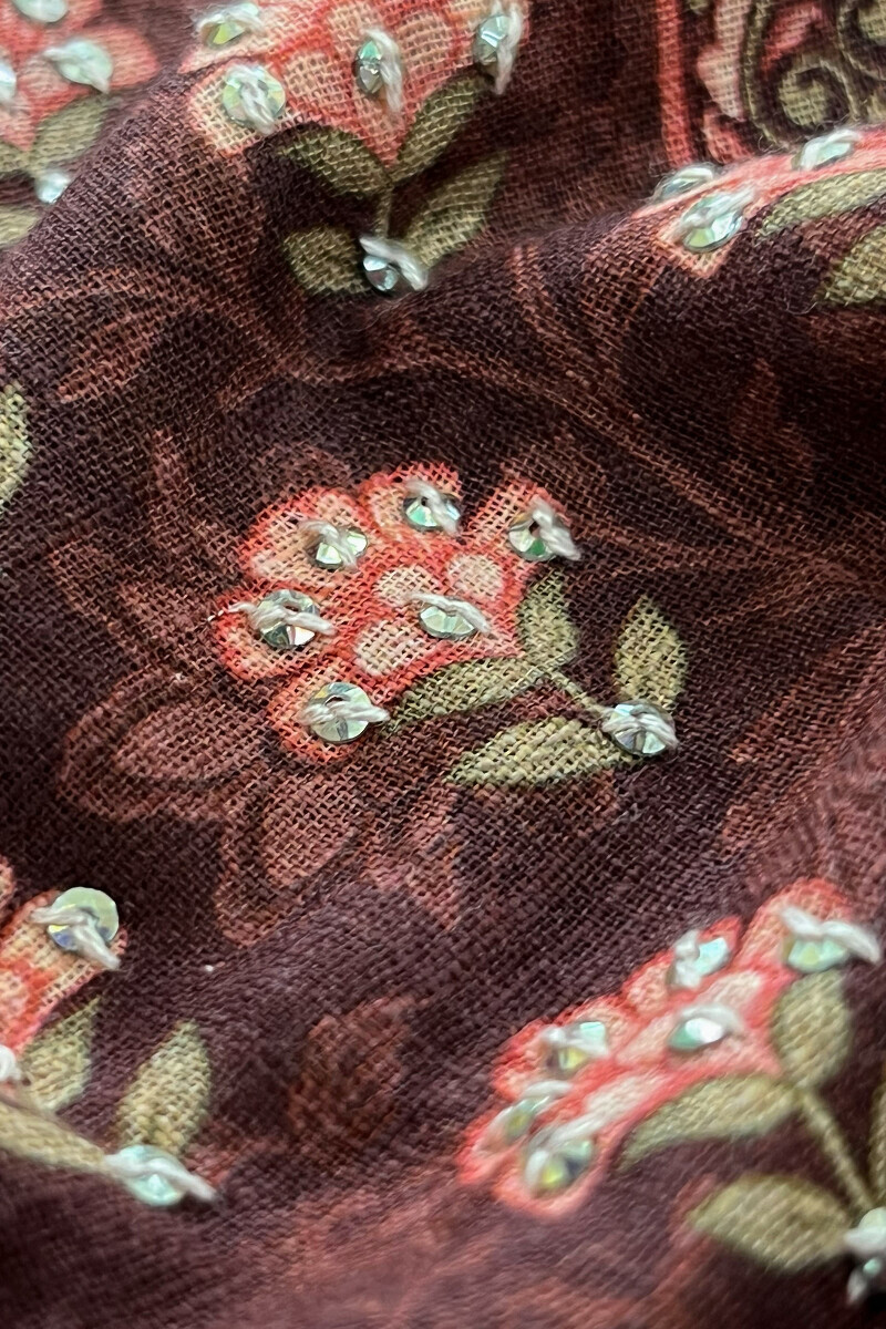 Brown Printed Straight Cotton Slub Kurta