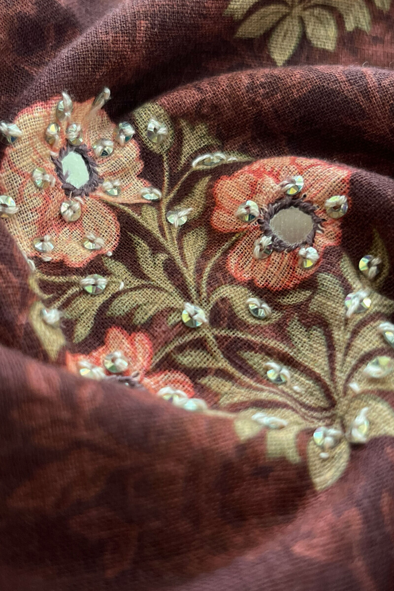 Brown Printed Angrakha Cotton Slub Kurta