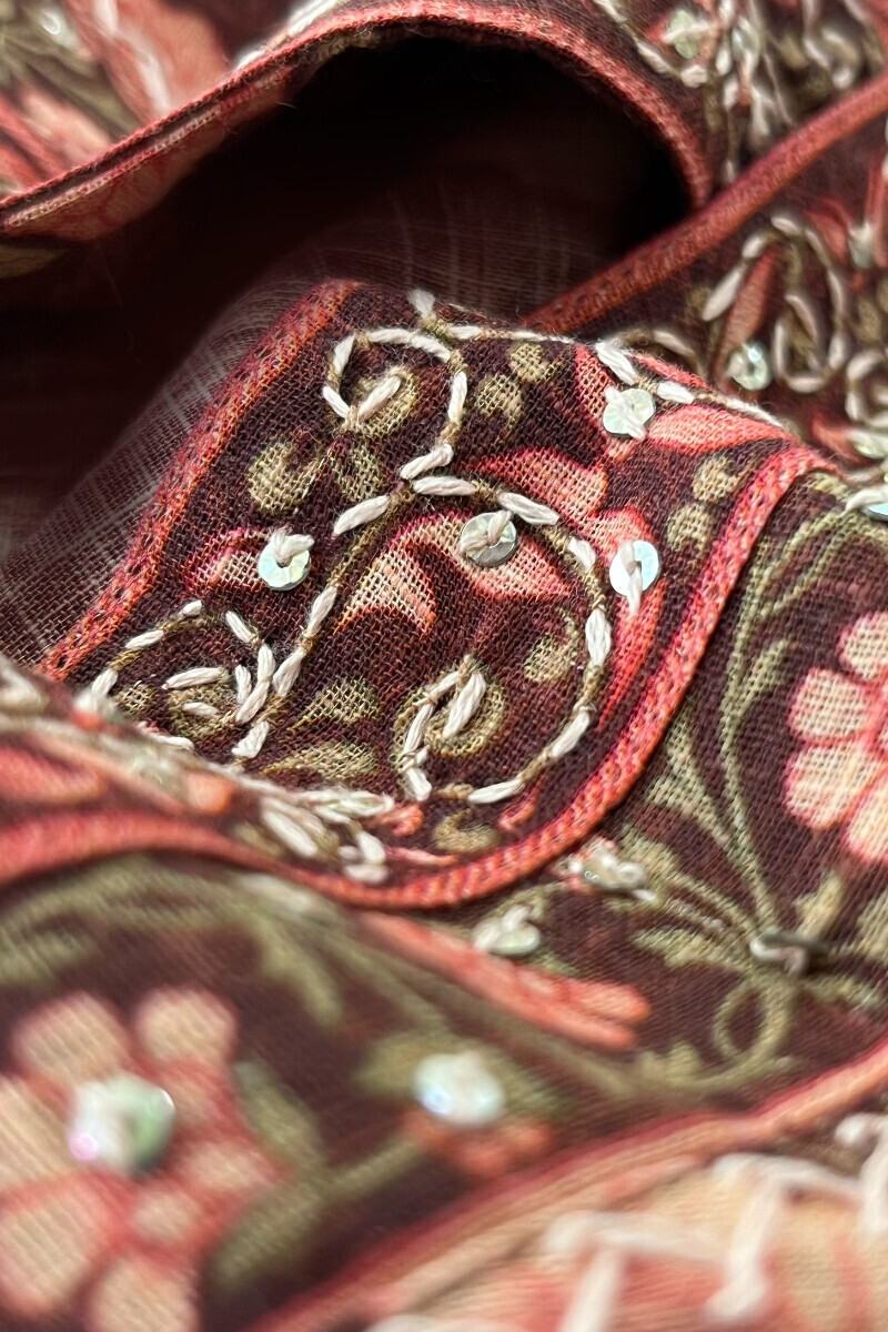 Brown Printed Straight Cotton Slub Kurta