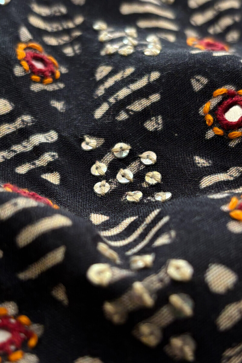 Black Printed A-Line Viscose Kurta