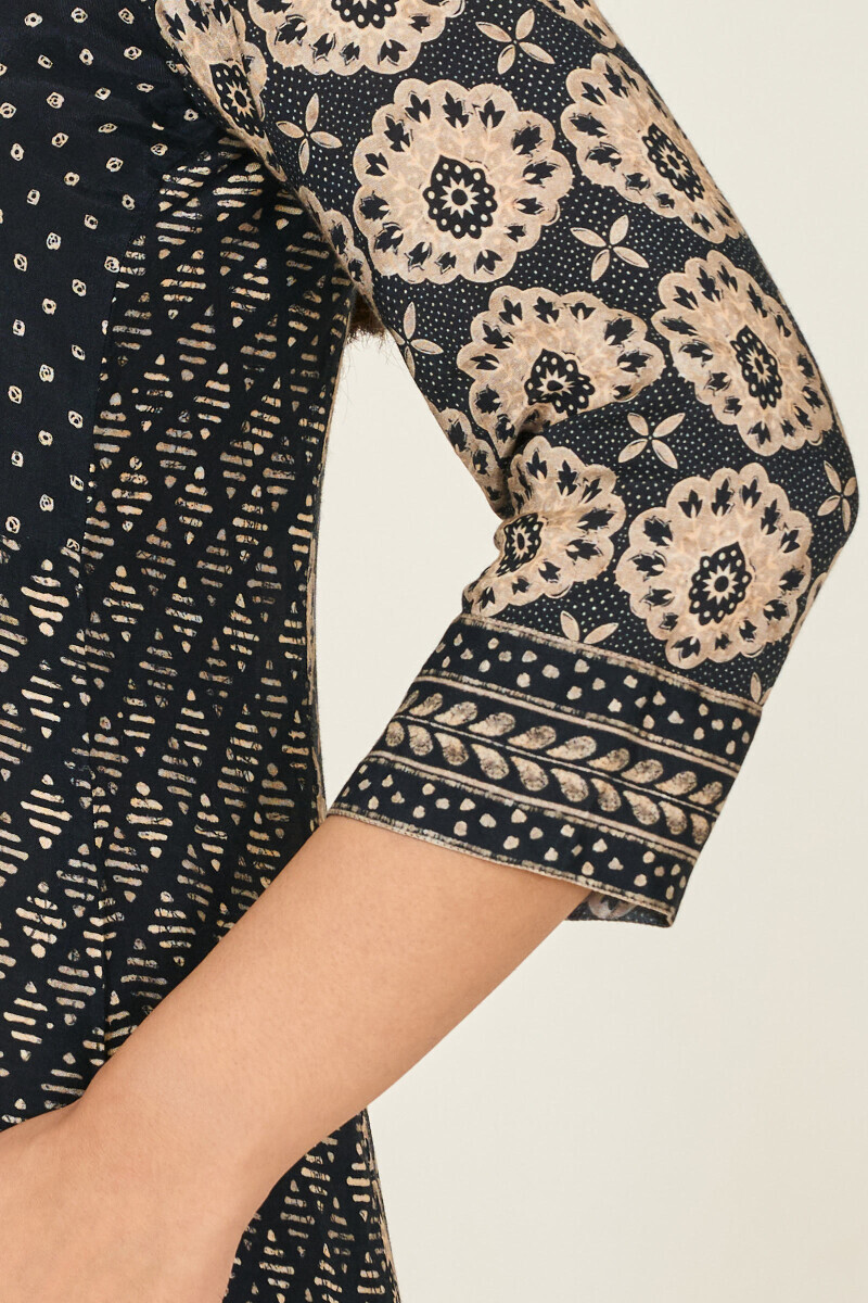 Black Printed A-Line Viscose Kurta