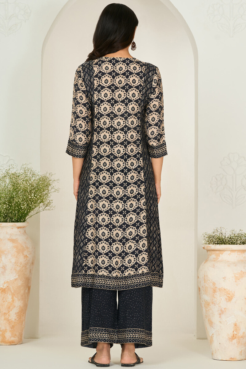 Black Printed A-Line Viscose Kurta