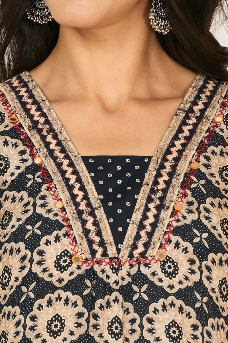 Black Printed Straight Viscose Kurta