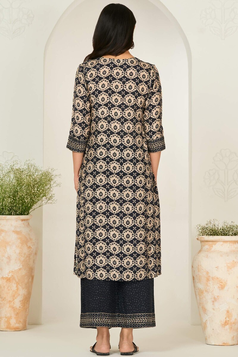 Black Printed Straight Viscose Kurta