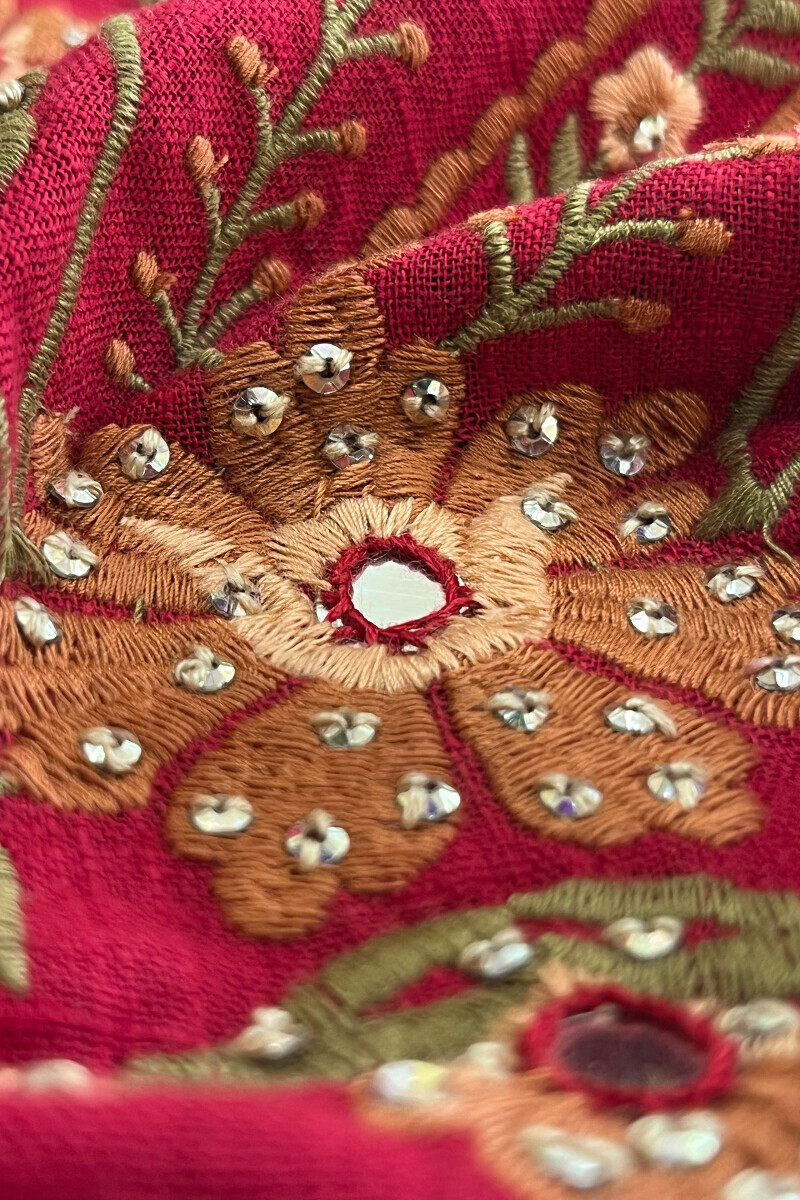 Red Handcrafted Straight Gauze Slub Kurta