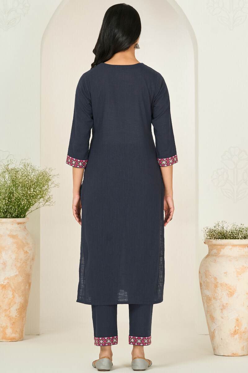 Navy Blue Handcrafted Straight Gauze Slub Kurta