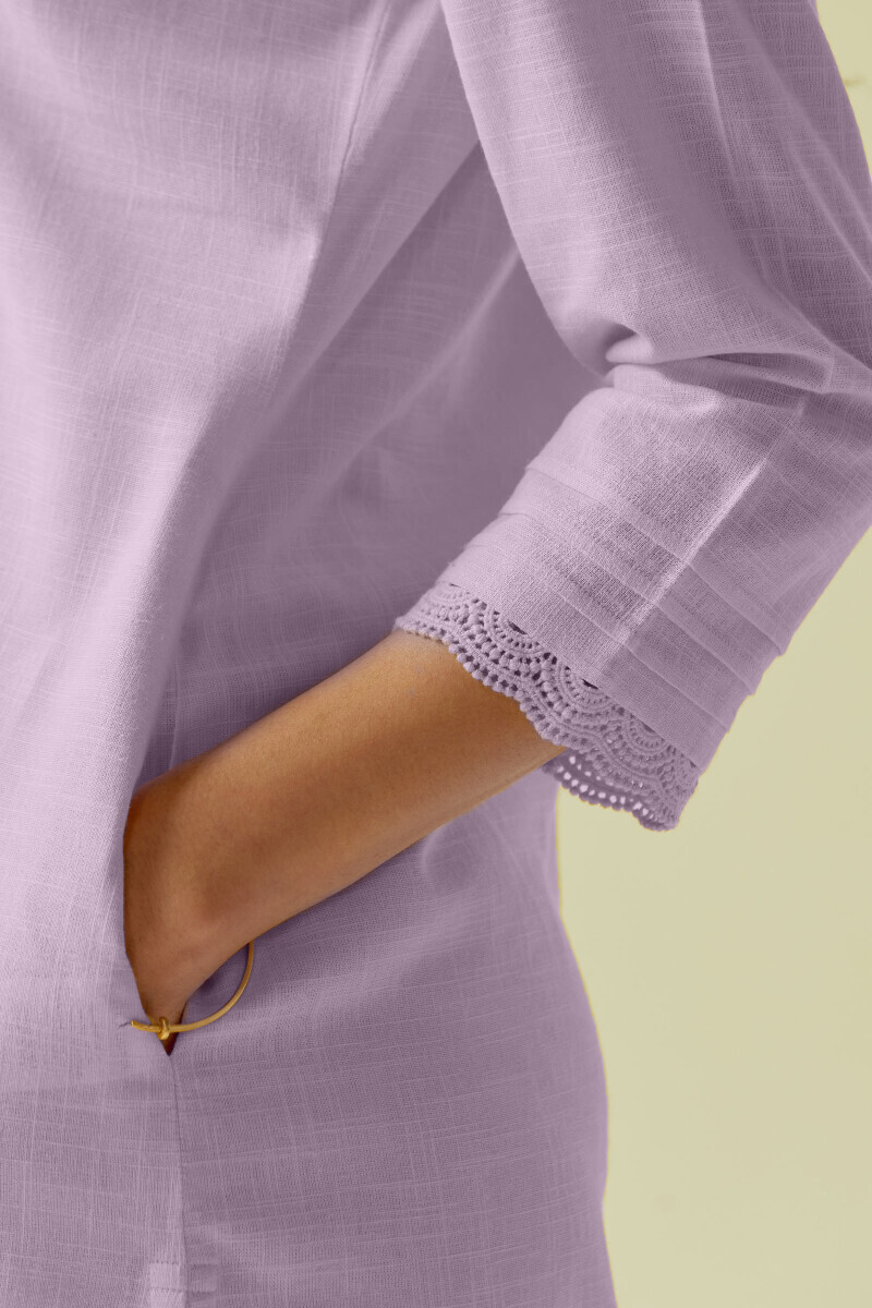 Purple Handcrafted Straight Gauze Slub Kurta