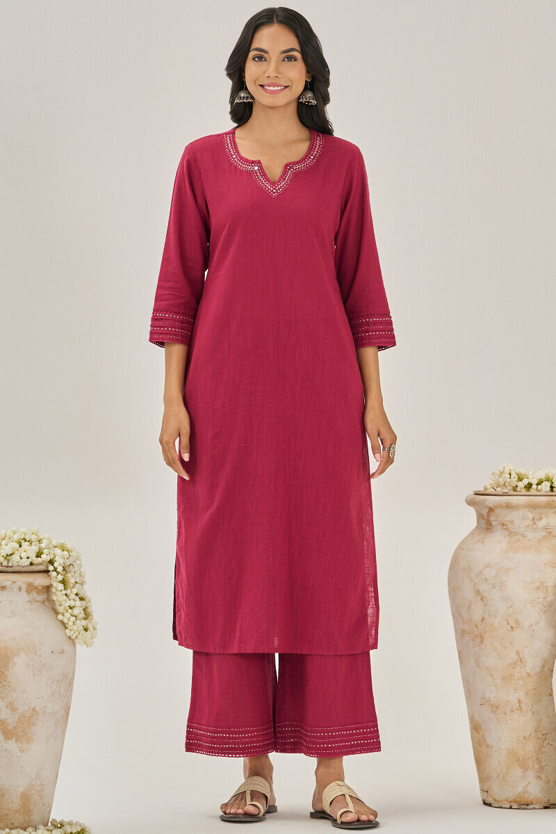 Pink Handcrafted Straight Gauze Slub Kurta