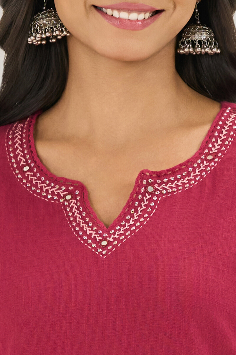 Pink Handcrafted Straight Gauze Slub Kurta