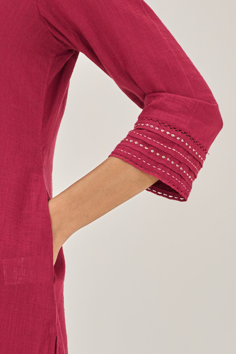 Pink Handcrafted Straight Gauze Slub Kurta