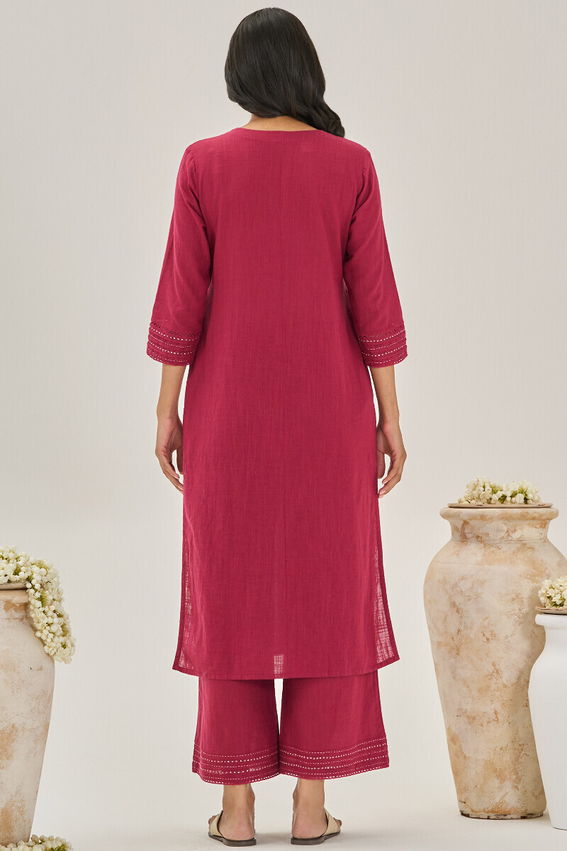Pink Handcrafted Straight Gauze Slub Kurta