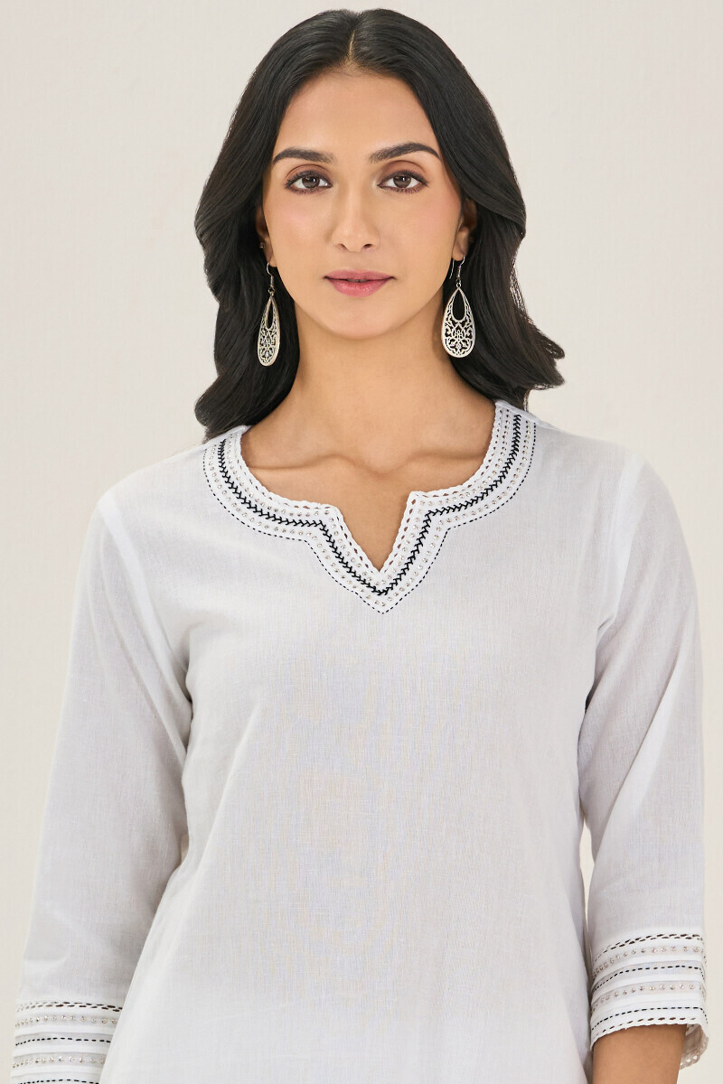 White Handcrafted Straight Cotton Flax Kurta