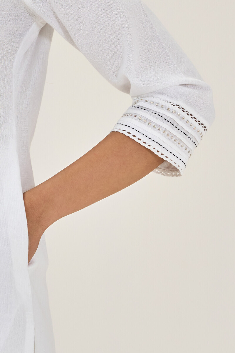 White Handcrafted Straight Cotton Flax Kurta