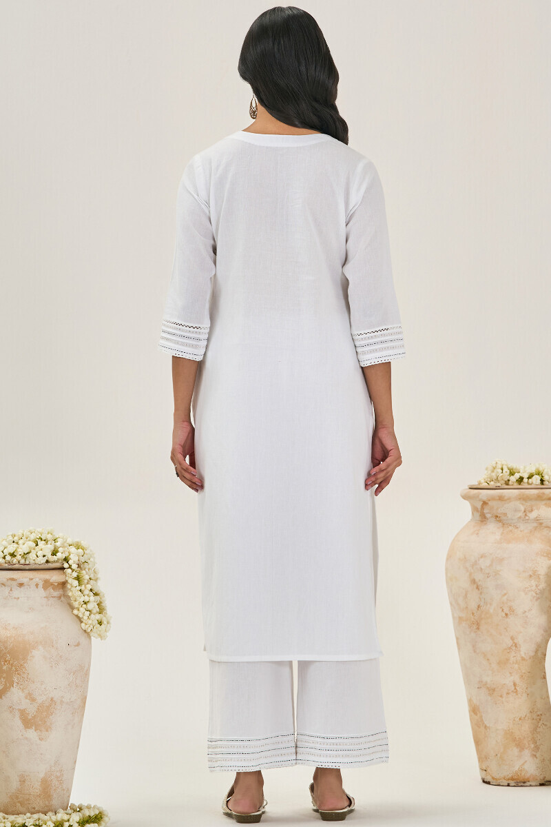 White Handcrafted Straight Cotton Flax Kurta