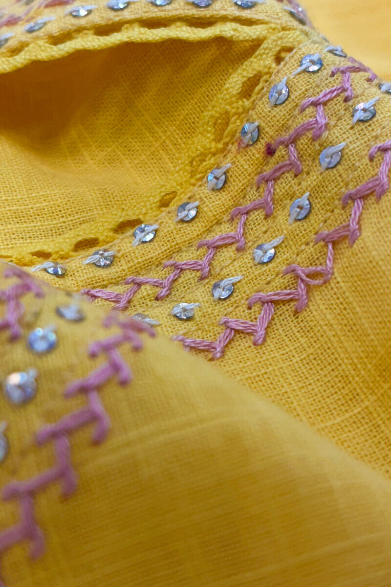 Yellow Handcrafted Straight Gauze Slub Kurta