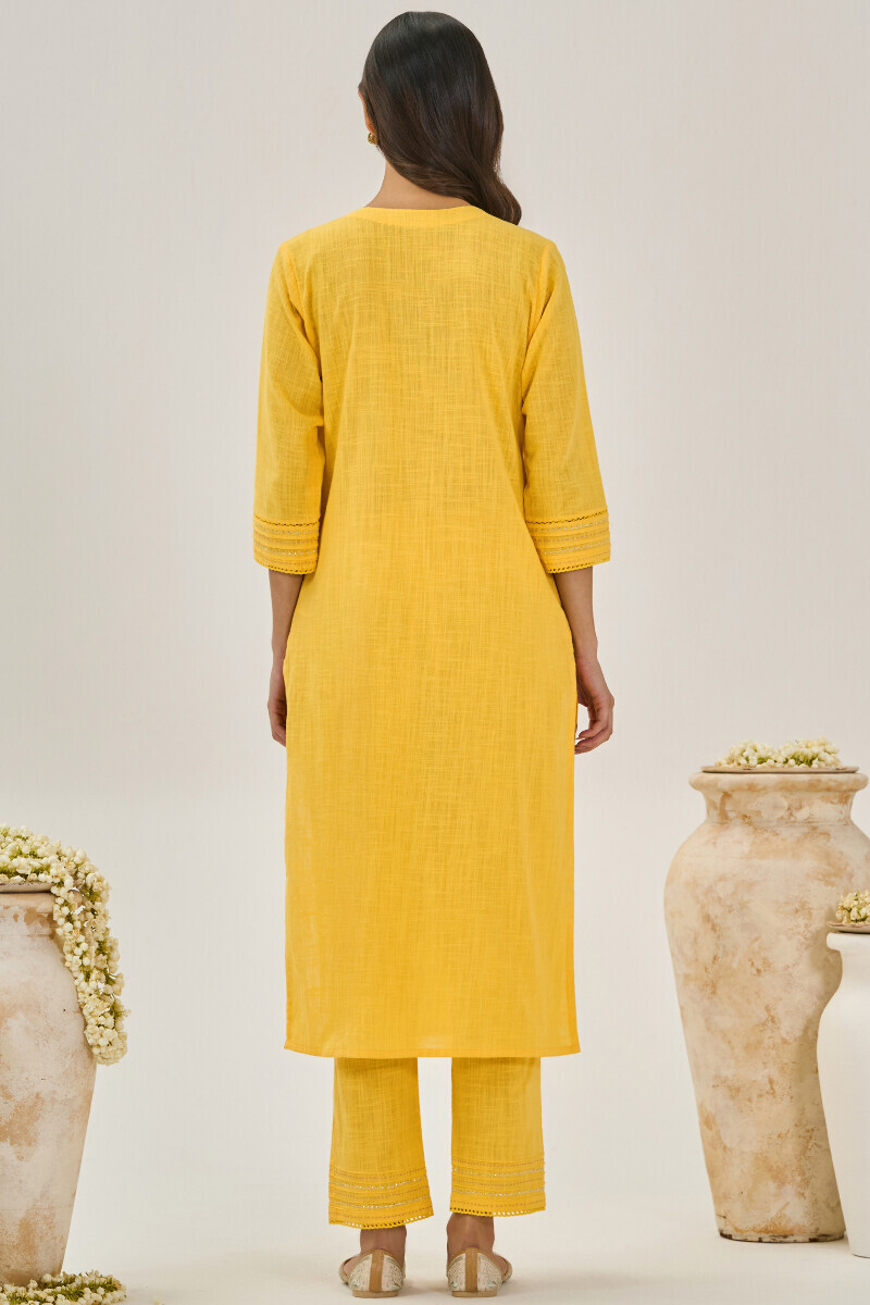 Yellow Handcrafted Straight Gauze Slub Kurta