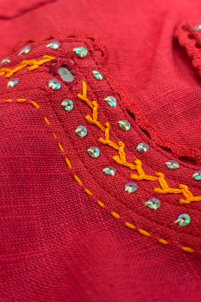 Red Handcrafted Straight Gauze Slub Kurta
