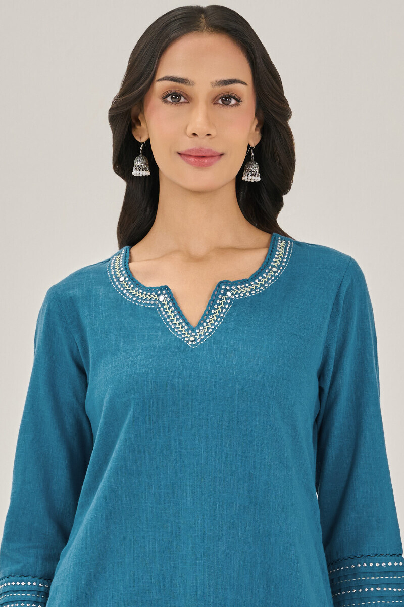 Blue Handcrafted Straight Gauze Slub Kurta