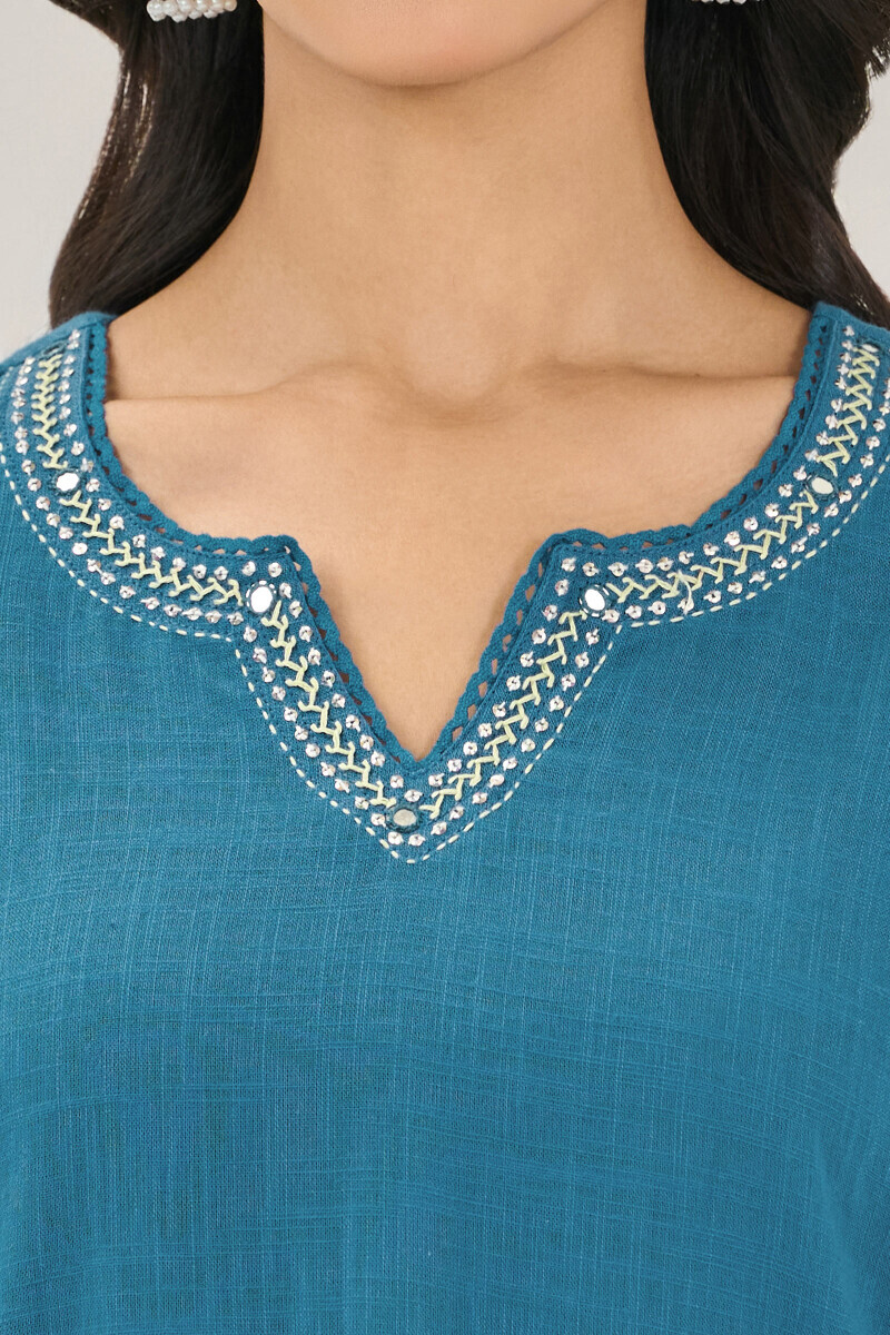 Blue Handcrafted Straight Gauze Slub Kurta