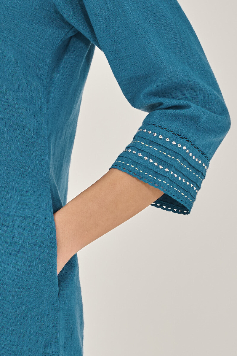 Blue Handcrafted Straight Gauze Slub Kurta