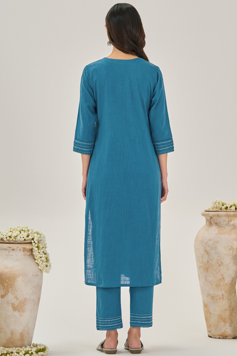 Blue Handcrafted Straight Gauze Slub Kurta