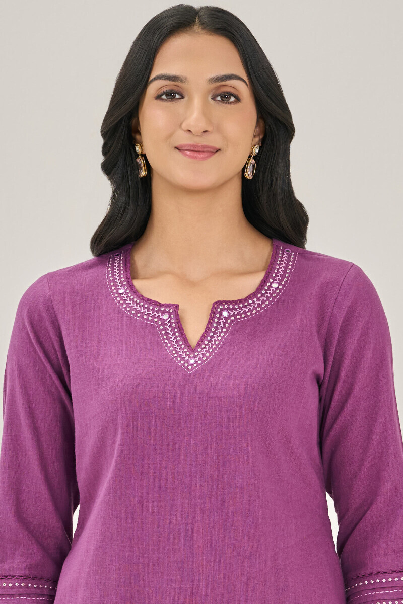 Purple Handcrafted Straight Gauze Slub Kurta