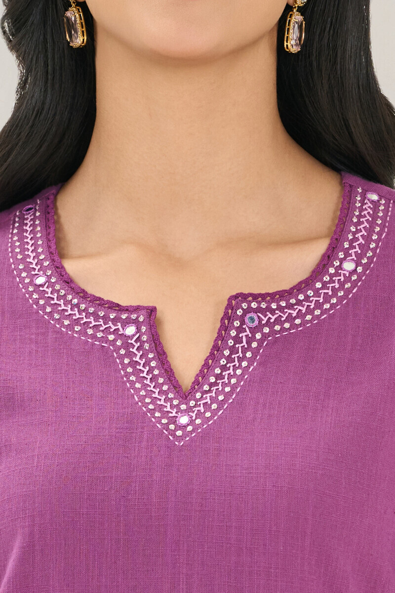 Purple Handcrafted Straight Gauze Slub Kurta
