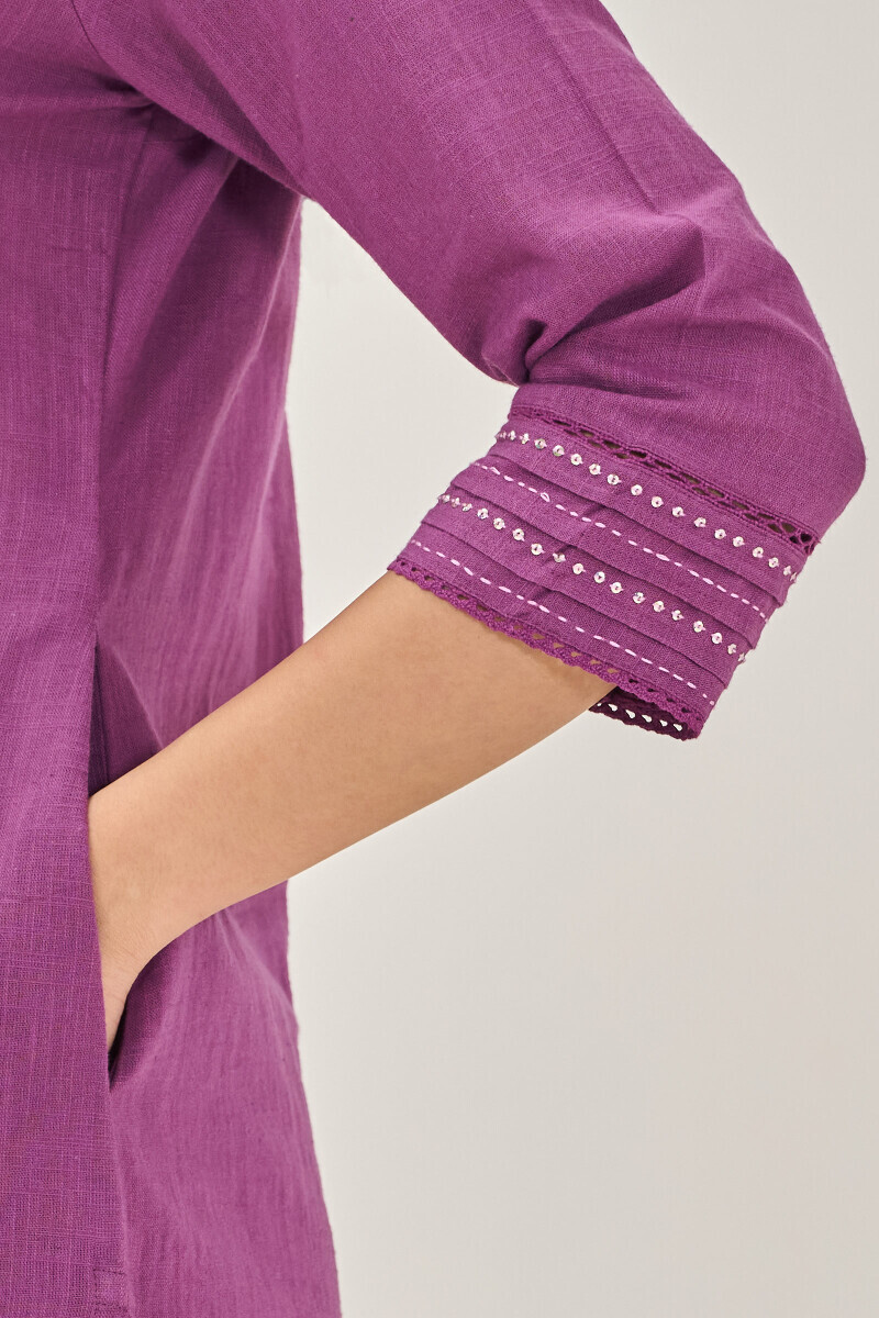 Purple Handcrafted Straight Gauze Slub Kurta