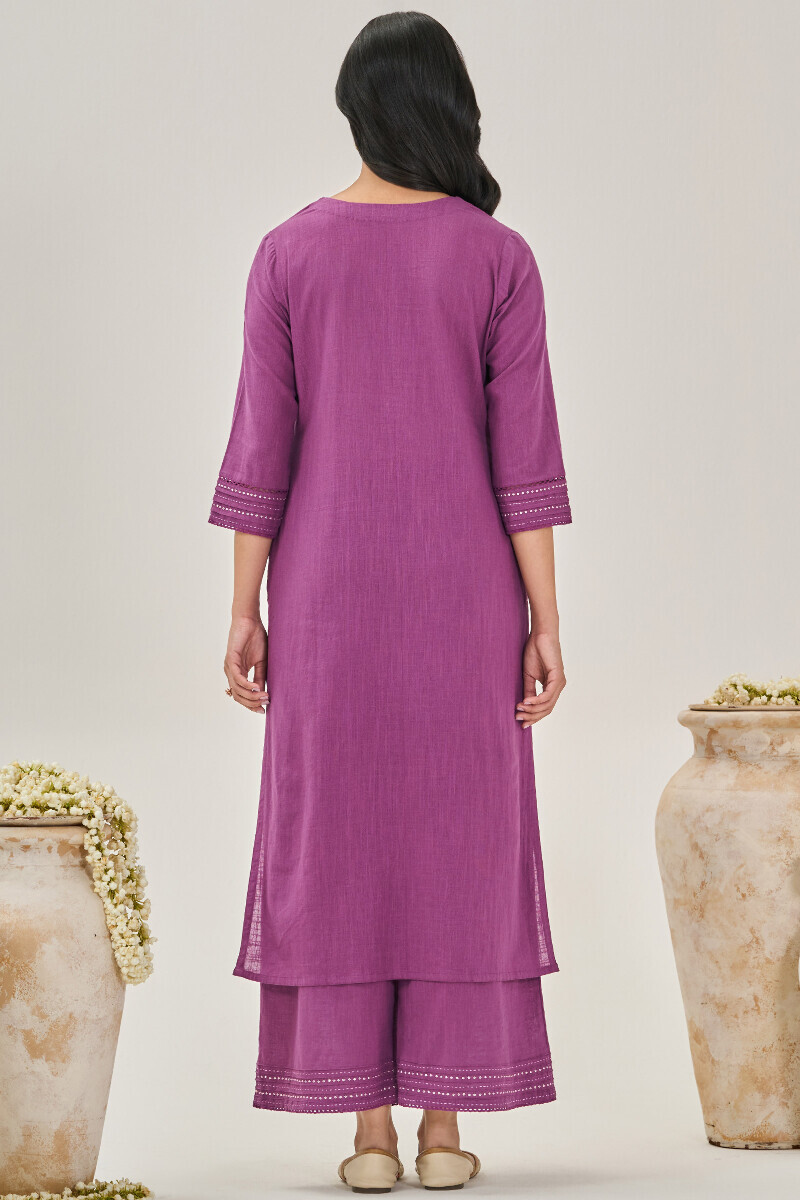 Purple Handcrafted Straight Gauze Slub Kurta