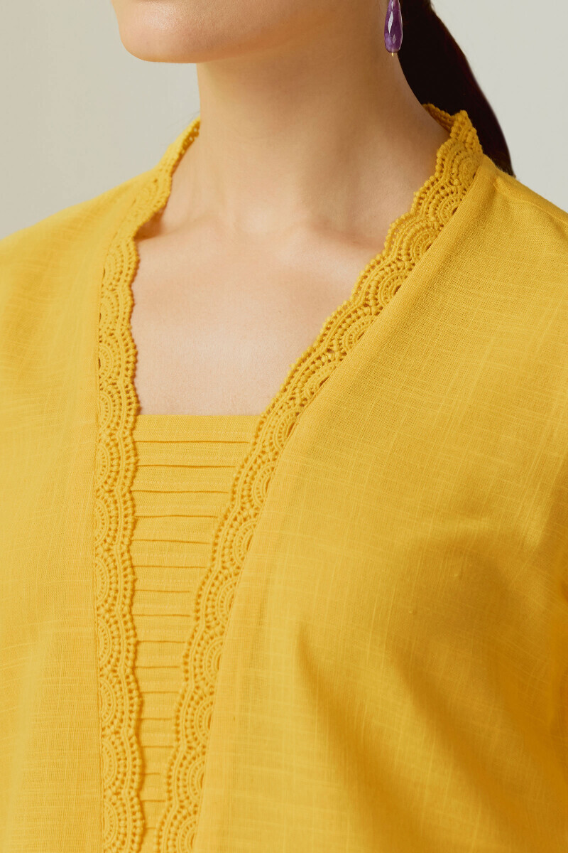 Mustard Handcrafted Straight Gauze Slub Kurta