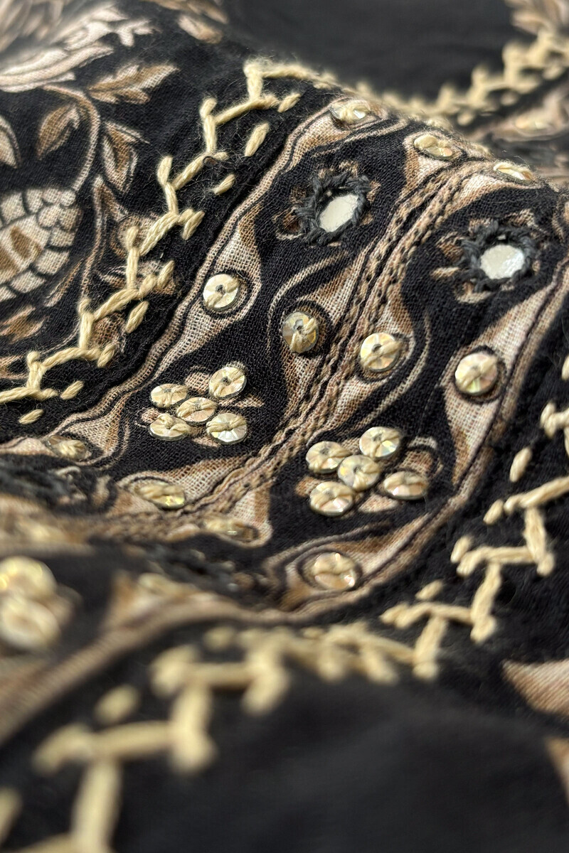 Black Printed Straight Cotton Dobby Kurta