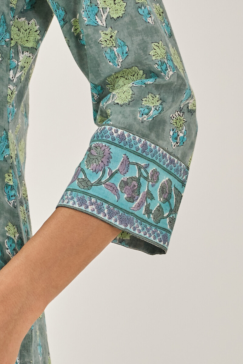 Grey Hand Block Printed Straight Cotton Kurta