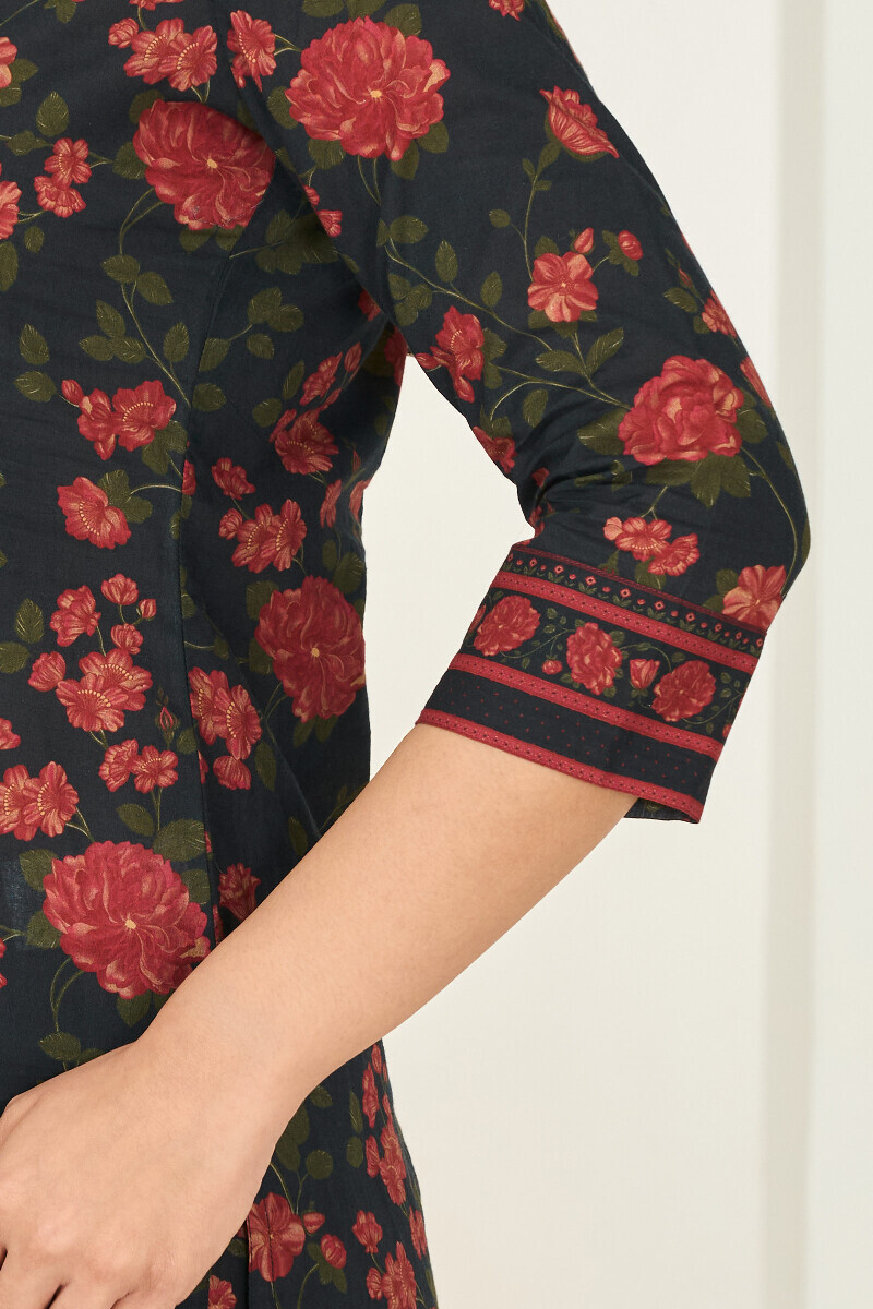 Black Printed Straight Cotton Kurta