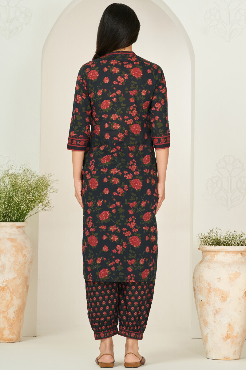 Black Printed Straight Cotton Kurta