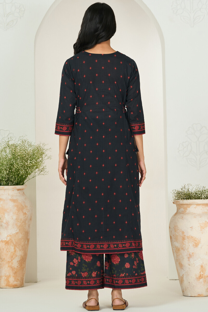 Black Printed A-Line Cotton Kurta