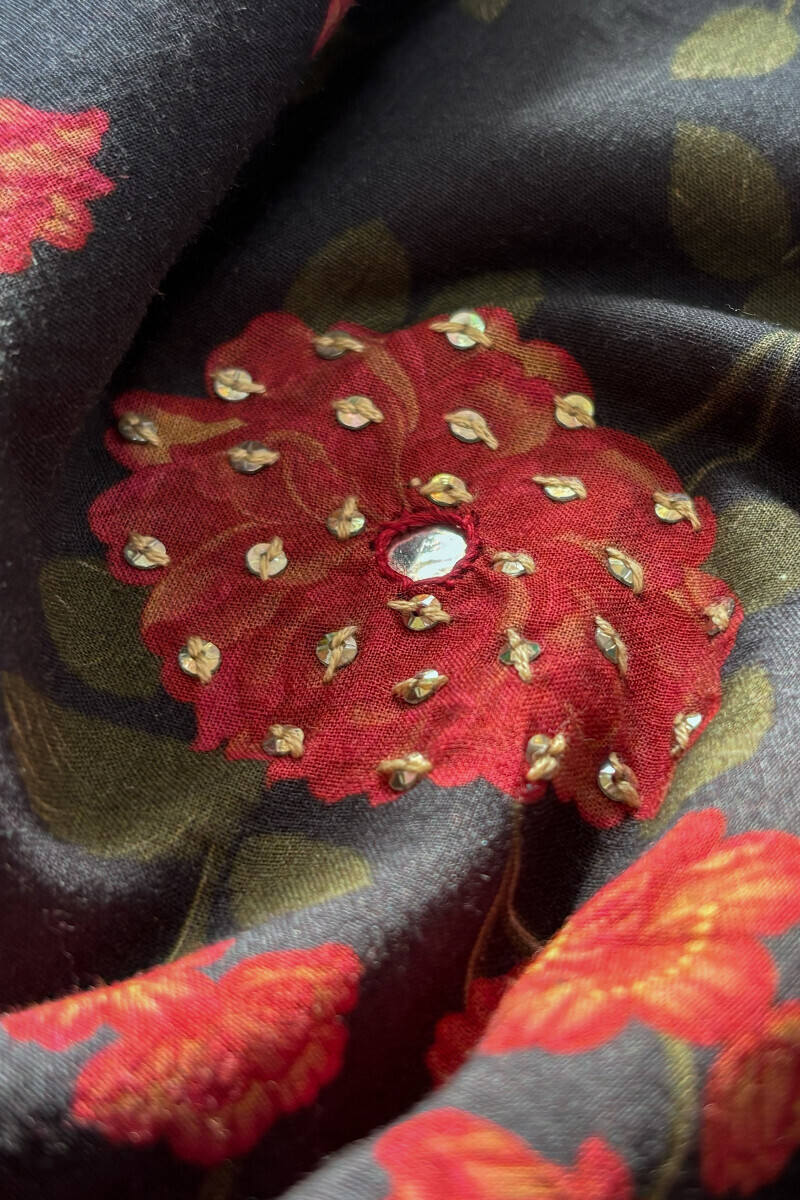 Black Printed Cotton Angrakha Kurta