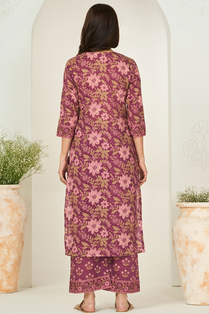 Purple Printed Straight Cotton Kurta