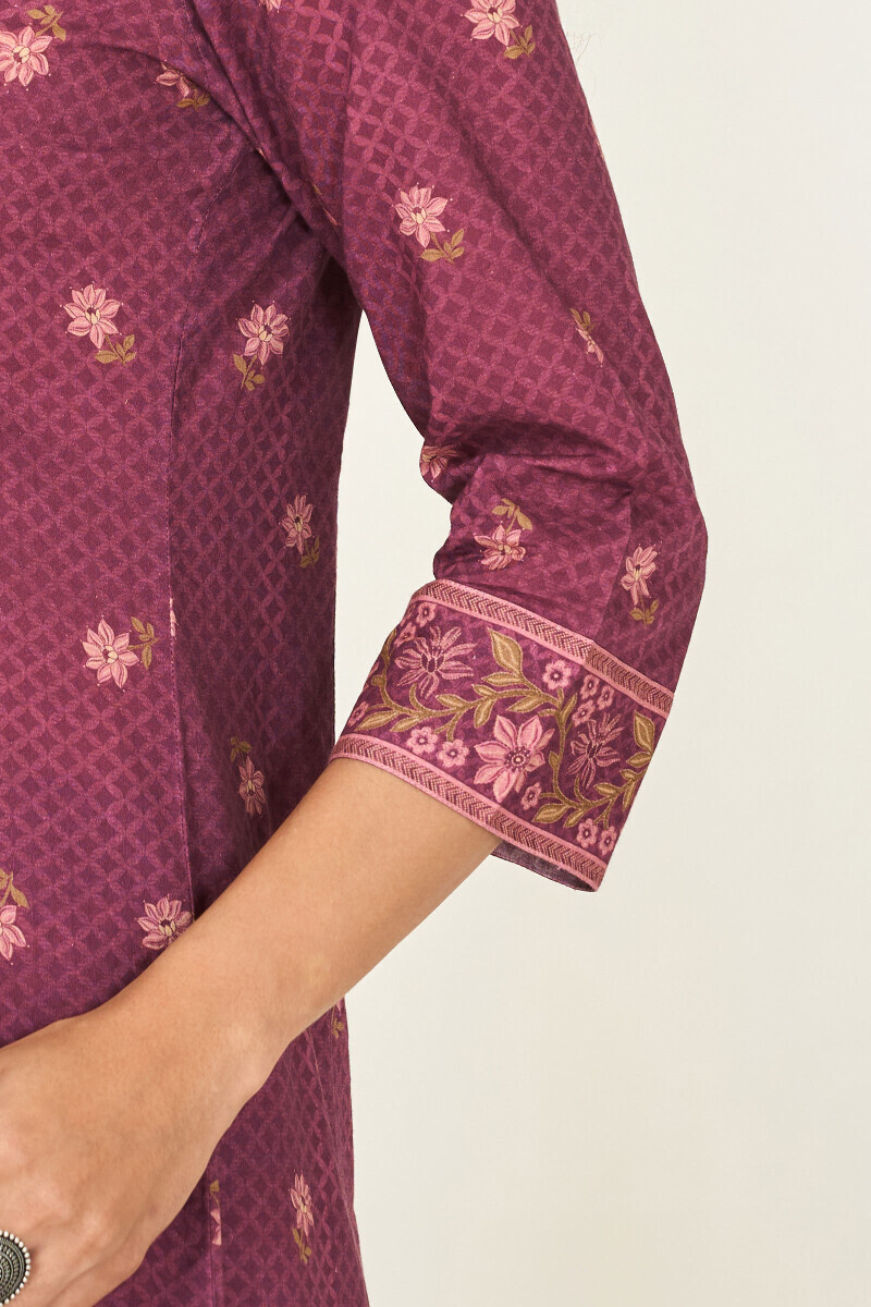 Purple Printed A-Line Cotton Kurta