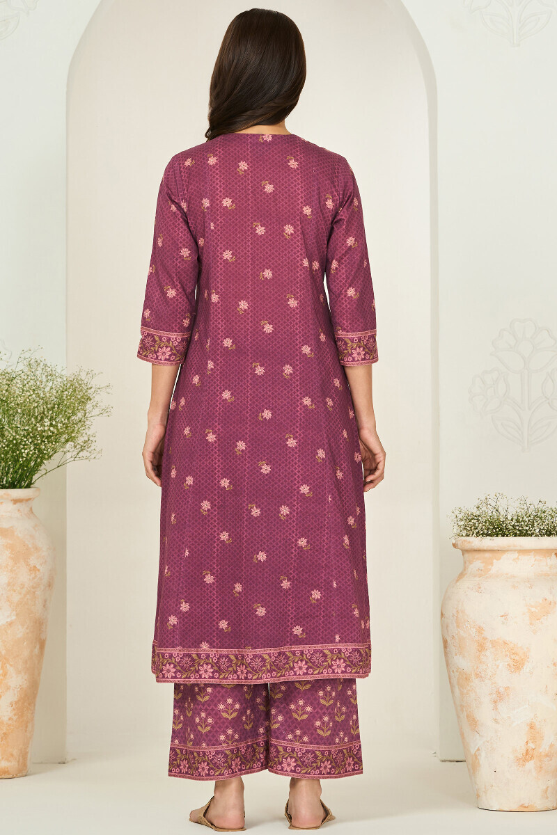 Purple Printed A-Line Cotton Kurta