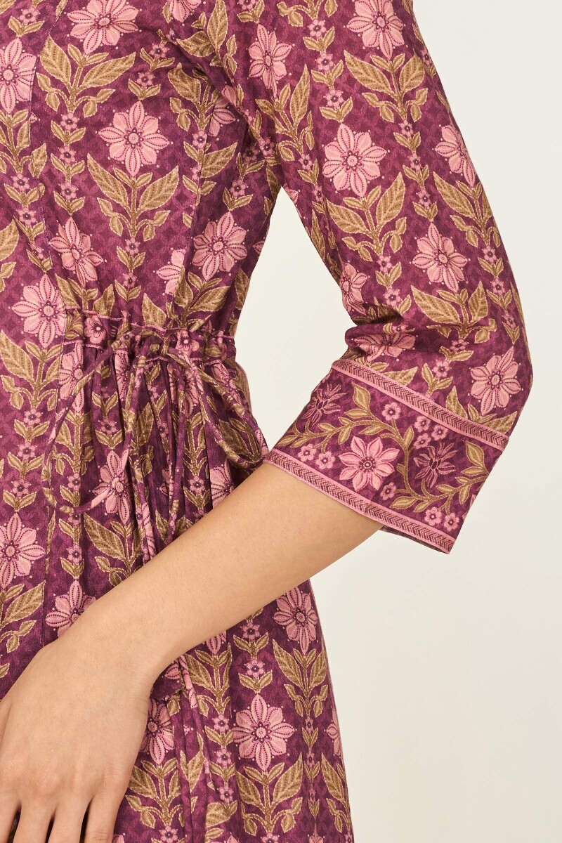 Purple Printed A-Line Cotton Kurta