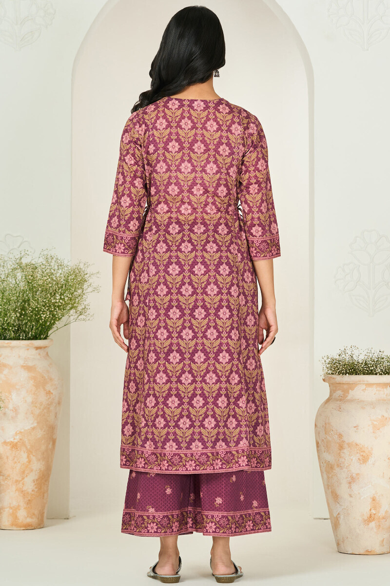 Purple Printed A-Line Cotton Kurta