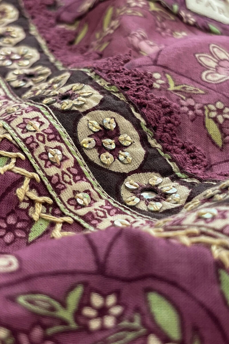 Purple Hand Printed Straight Cotton Kurta